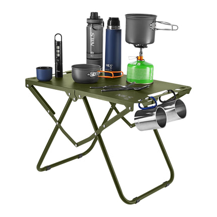 Folding Camping Table, Green, Steel Frame, Carry Cover