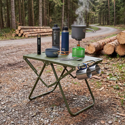 Folding Camping Table, Green, Steel Frame, Carry Cover