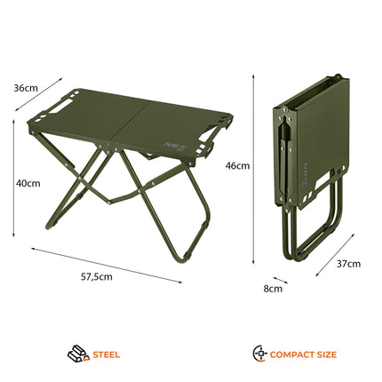 Folding Camping Table, Green, Steel Frame, Carry Cover
