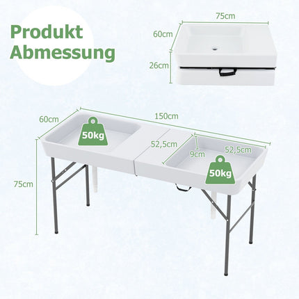 Folding Camping Table with Double Basin & Drain Hose
