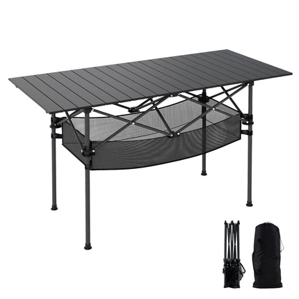 Klappbarer Campingtisch mit aufrollbarer Aluminiumplatte, Schwarz