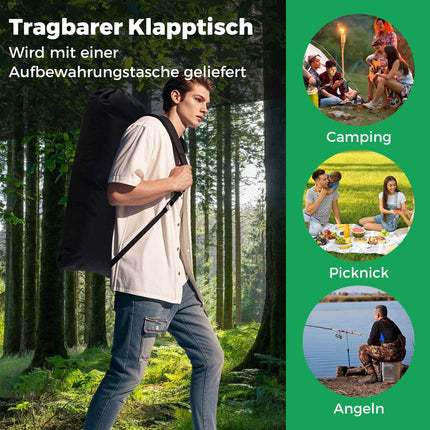 Klappbarer Campingtisch mit aufrollbarer Aluminiumplatte, Schwarz