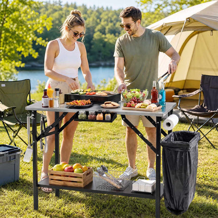 Folding Camping Table with Stainless Steel Top & Spice Rack