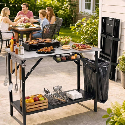 Folding Camping Table with Stainless Steel Top & Spice Rack