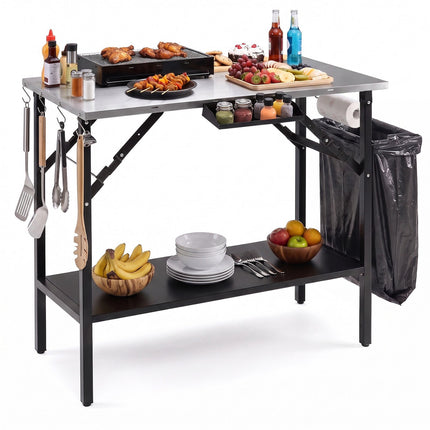 Folding Camping Table with Stainless Steel Top & Spice Rack