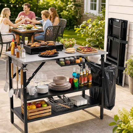 Folding Camping Table with Stainless Steel Worktops