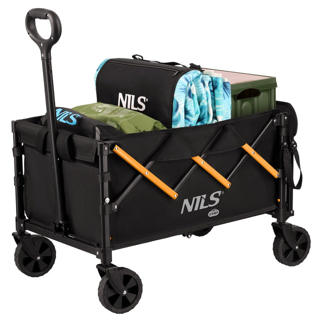 Faltbarer Campingwagen, 100L, 90 kg Tragkraft, Schwarz-Orange