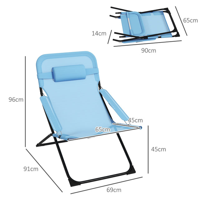 Verstellbarer blauer Campingstuhl, Kissen, trägt 120 kg