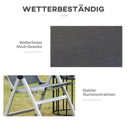 Klappbarer Gartenstuhl aus Aluminium, schwarz-silbern, Rückenlehne aus Netzgewebe