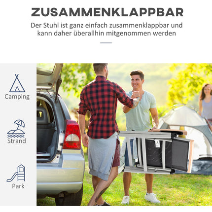 Klappbarer Gartenstuhl aus Aluminium, schwarz-silbern, Rückenlehne aus Netzgewebe