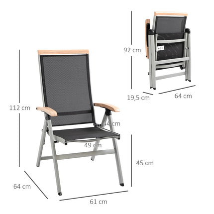 Klappbarer Gartenstuhl aus Aluminium, schwarz-silbern, Rückenlehne aus Netzgewebe