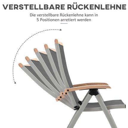 Klappbarer Gartenstuhl aus Aluminium, schwarz-silbern, Rückenlehne aus Netzgewebe