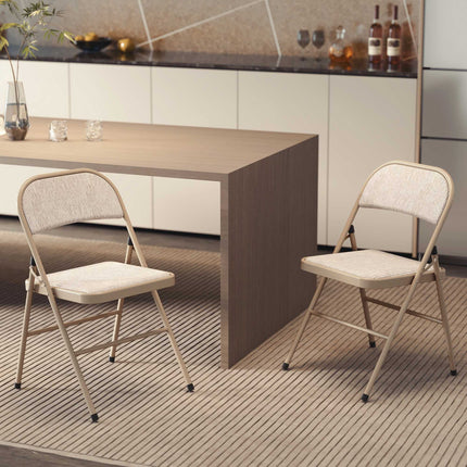 Klappstühle 2er-Pack, Metallbeine, Leinenoptik, Beige