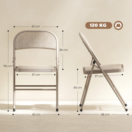 Klappstühle 2er-Pack, Metallbeine, Leinenoptik, Beige