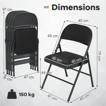 Folding Chairs, 4-Pack, Metal Frame, 150 kg Load