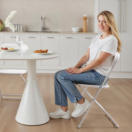 Folding Chairs 4-Pack, Plastic Seat, 350 lb, White