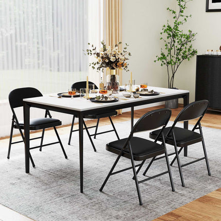 Folding Chairs, Padded PVC Leather, Metal Frame, 2-Pack, Black