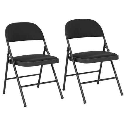 Folding Chairs, Padded PVC Leather, Metal Frame, 2-Pack, Black