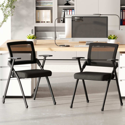 Folding Chairs Set of 2 with Mesh Backrest and Steel Frame, Padded Seat, Black