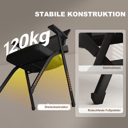 Folding Chairs Set of 2 with Mesh Backrest and Steel Frame, Padded Seat, Black