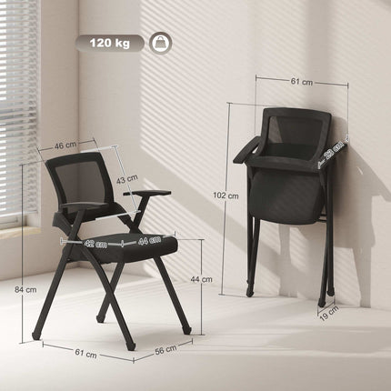 Folding Chairs Set of 2 with Mesh Backrest and Steel Frame, Padded Seat, Black