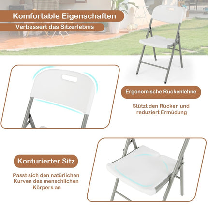 Klappstühle 4er-Set, Metallgestell, Weiß, tragbar