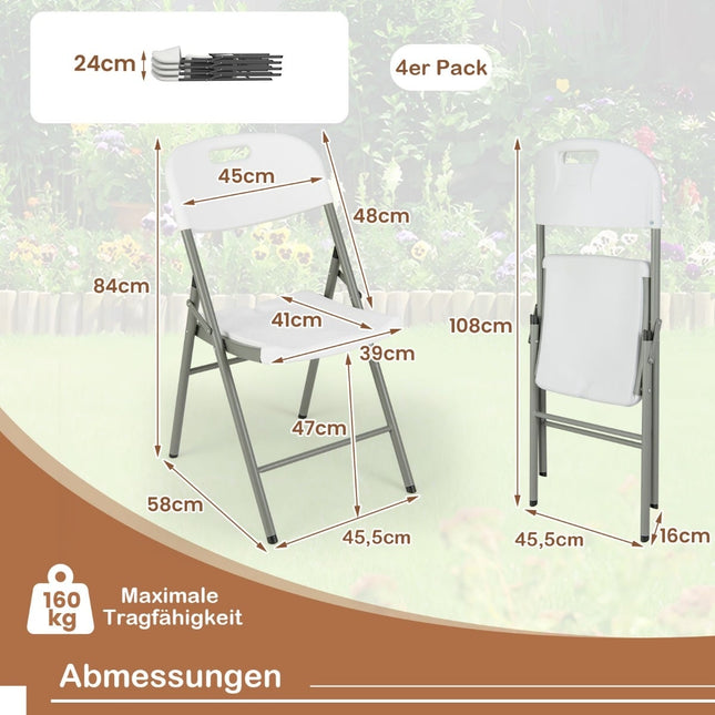 Klappstühle 4er-Set, Metallgestell, Weiß, tragbar