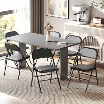Klappstühle 6er-Set, schwarzes Kunstleder, Stahlgestell