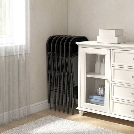 Klappstühle 6er-Set, schwarzes Kunstleder, Stahlgestell