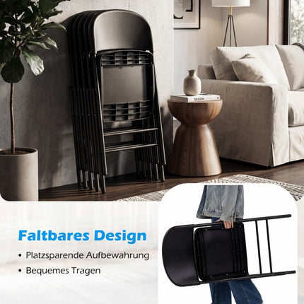 Folding Chairs Set of 6, Metal & Plastic, 150kg Capacity