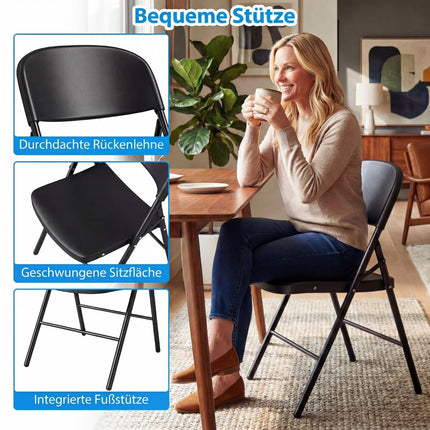 Folding Chairs Set of 6, Metal & Plastic, 150kg Capacity