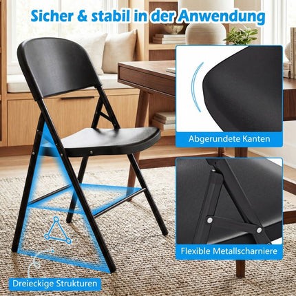 Folding Chairs Set of 6, Metal & Plastic, 150kg Capacity