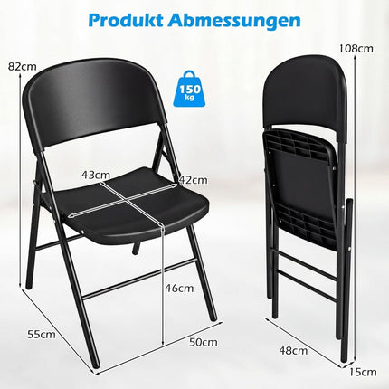 Folding Chairs Set of 6, Metal & Plastic, 150kg Capacity