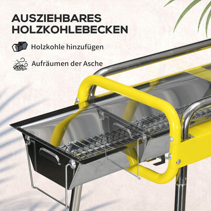 Folding stainless steel charcoal grill, 2 grates, portable
