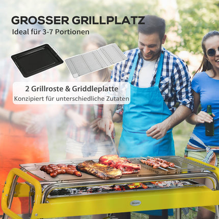 Folding stainless steel charcoal grill, 2 grates, portable