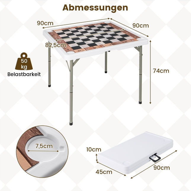 Klappbarer Schachtisch mit abnehmbarer Matte und Getränkehaltern