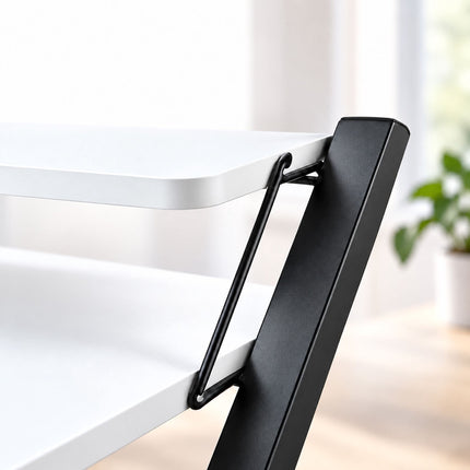 Folding Computer Desk with Monitor Riser and 2 Levels, 20 kg Load, Black Frame