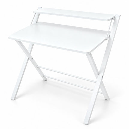 Folding Computer Desk with Monitor Riser and 2 Levels, 20 kg Load, White