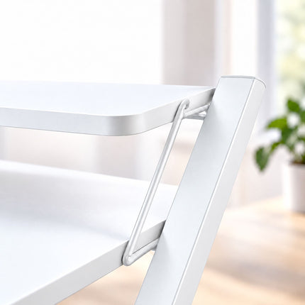 Folding Computer Desk with Monitor Riser and 2 Levels, 20 kg Load, White