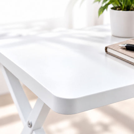 Folding Computer Desk with Monitor Riser and 2 Levels, 20 kg Load, White