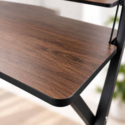 Folding Computer Desk with Monitor Stand, 2 Tiers, Brown Wood Look, Black Frame