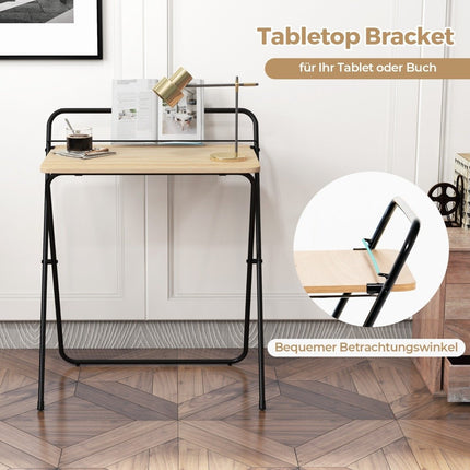 Folding Computer Desk with Tablet Holder, 64x43x80 cm, Natural