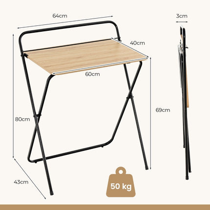 Folding Computer Desk with Tablet Holder, 64x43x80 cm, Natural