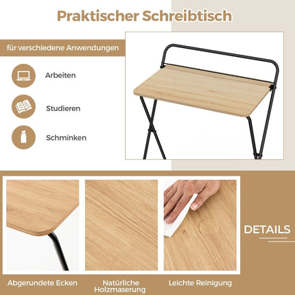 Folding Computer Desk with Tablet Holder, 64x43x80 cm, Natural