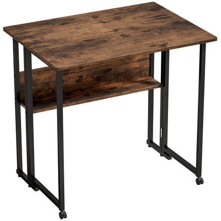 Folding Desk 80 cm With Storage Shelf and Locking Wheels