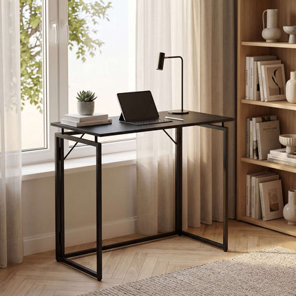 Folding Desk, Black – 100 x 50 cm, Wood & Steel