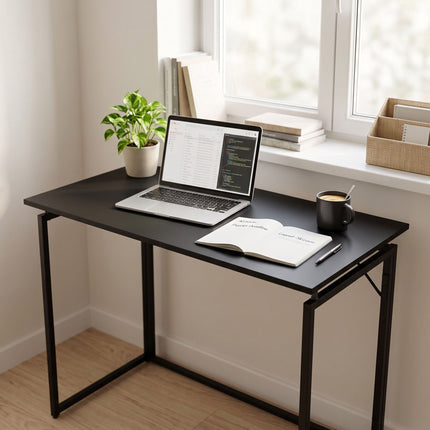 Folding Desk, Black – 100 x 50 cm, Wood & Steel