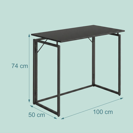 Folding Desk, Black – 100 x 50 cm, Wood & Steel