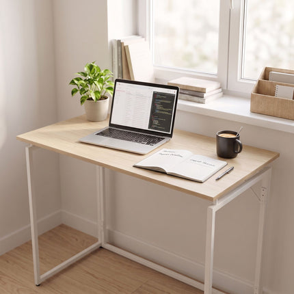 Folding Desk – Natural White, 100 x 50 cm, Wood & Steel