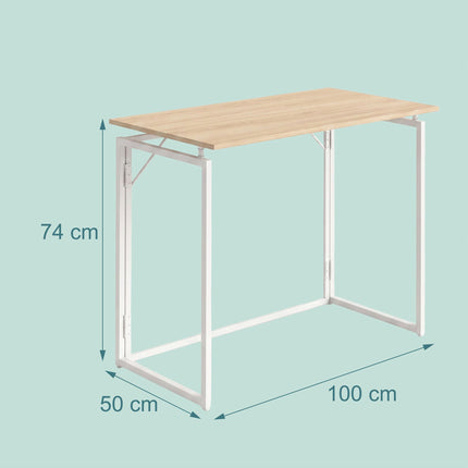 Folding Desk – Natural White, 100 x 50 cm, Wood & Steel